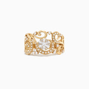 The Bouquet 14K Yellow Gold Diamond Filigree Ring showcases swirling, ornate designs and a cluster of sparkling white diamonds totaling 0.53 TCW for an elegant, eye-catching look.