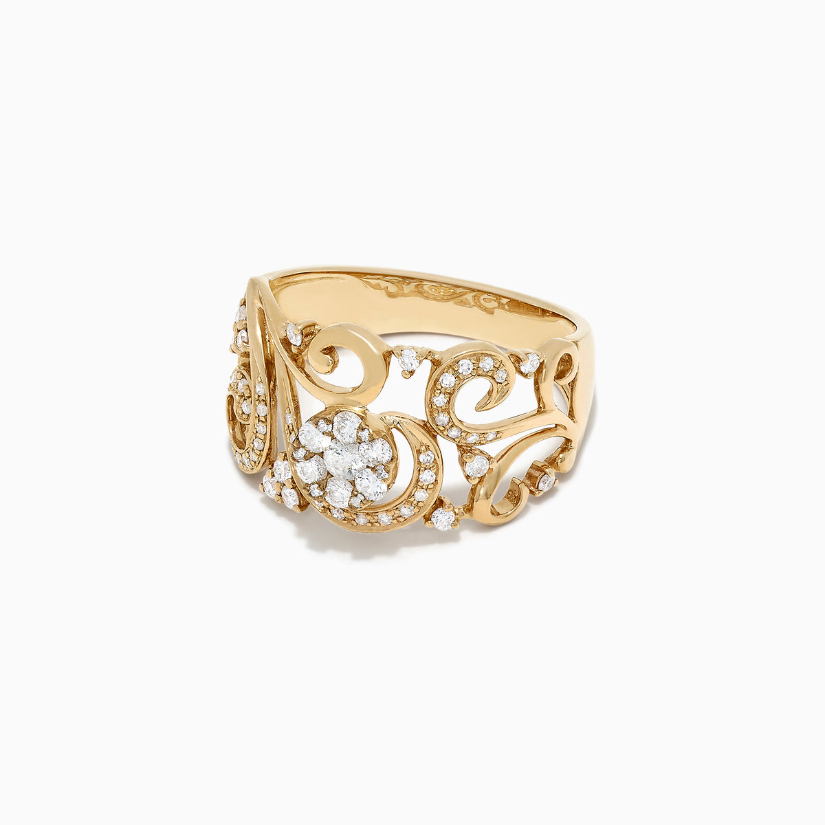 The Bouquet 14K Yellow Gold Diamond Filigree Ring showcases swirling, ornate designs and a cluster of sparkling white diamonds totaling 0.53 TCW for an elegant, eye-catching look.