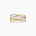 The DOro 14K Yellow Gold Diamond Crossover Ring, 0.98 TCW, showcases multiple wavy rows of round and baguette-cut white diamonds set across the band for a striking, layered design.