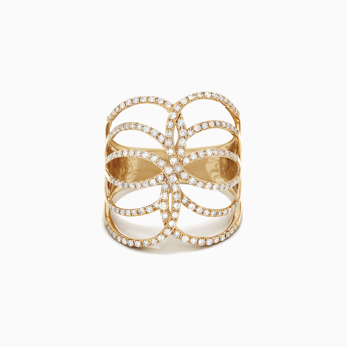 14K Yellow Gold Diamond Pave Interlocking Statement Ring 0.54 TCW
