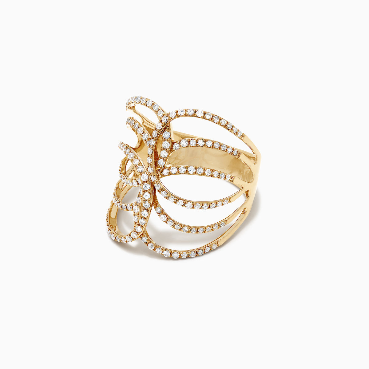 The DOro 14K Yellow Gold Diamond Negative Space Ring, 0.54 TCW, features an openwork petal design with overlapping rows of sparkling white diamonds and elegant negative space for a brilliant look.