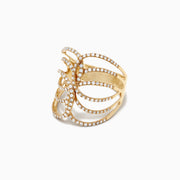 The DOro 14K Yellow Gold Diamond Negative Space Ring, 0.54 TCW, features an openwork petal design with overlapping rows of sparkling white diamonds and elegant negative space for a brilliant look.