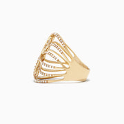 The DOro 14K Yellow Gold Diamond Negative Space Ring, 0.54 TCW, features an openwork petal design with overlapping rows of sparkling white diamonds and elegant negative space for a brilliant look.