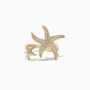 The DOro 14K Yellow Gold Diamond Starfish Ring, 0.71 TCW, features two starfish—one large and one small—set with sparkling diamonds on a plain white background.