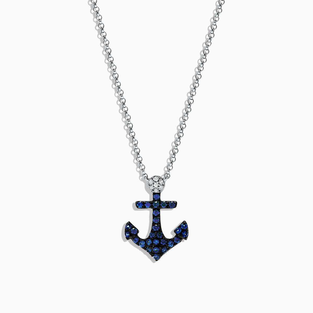 A Seaside 14K white gold anchor pendant by Effy, featuring sapphires and diamonds (0.29 TCW).