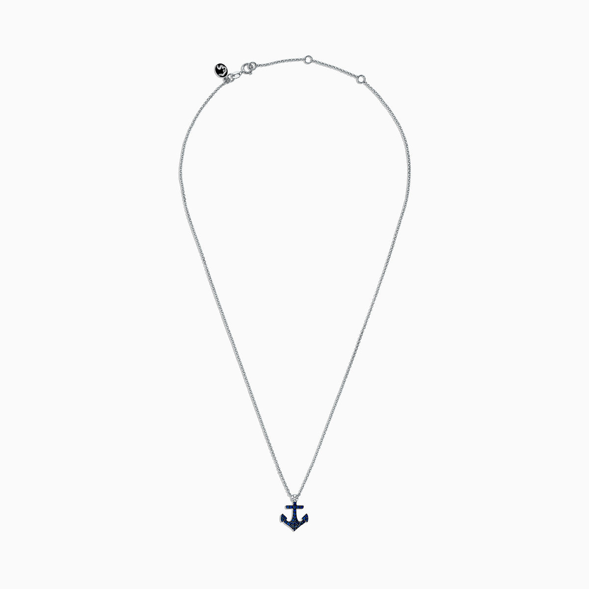A Seaside 14K white gold anchor pendant by Effy, featuring sapphires and diamonds (0.29 TCW).