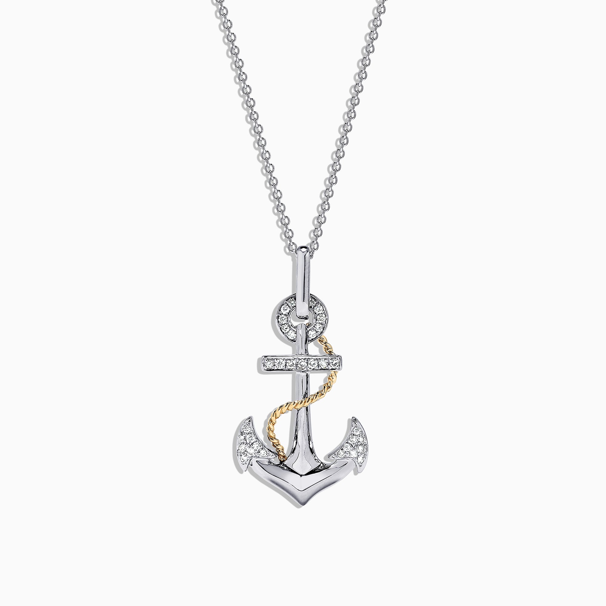 Effy Seaside 14K Two Tone Gold Diamond Anchor Pendant, 0.18 TCW