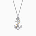 The Seaside 14K Two Tone Gold Diamond Anchor Pendant (0.18 TCW) features a diamond-studded anchor and gold rope detail, elegantly displayed on a fine silver chain against a white backdrop.