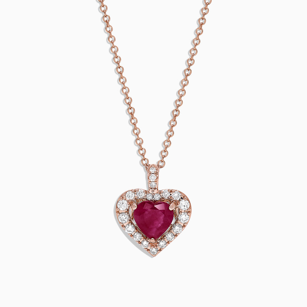 Effy Ruby Royale 14K Rose Gold Ruby & Diamond Heart Pendant, 1.28 TCW