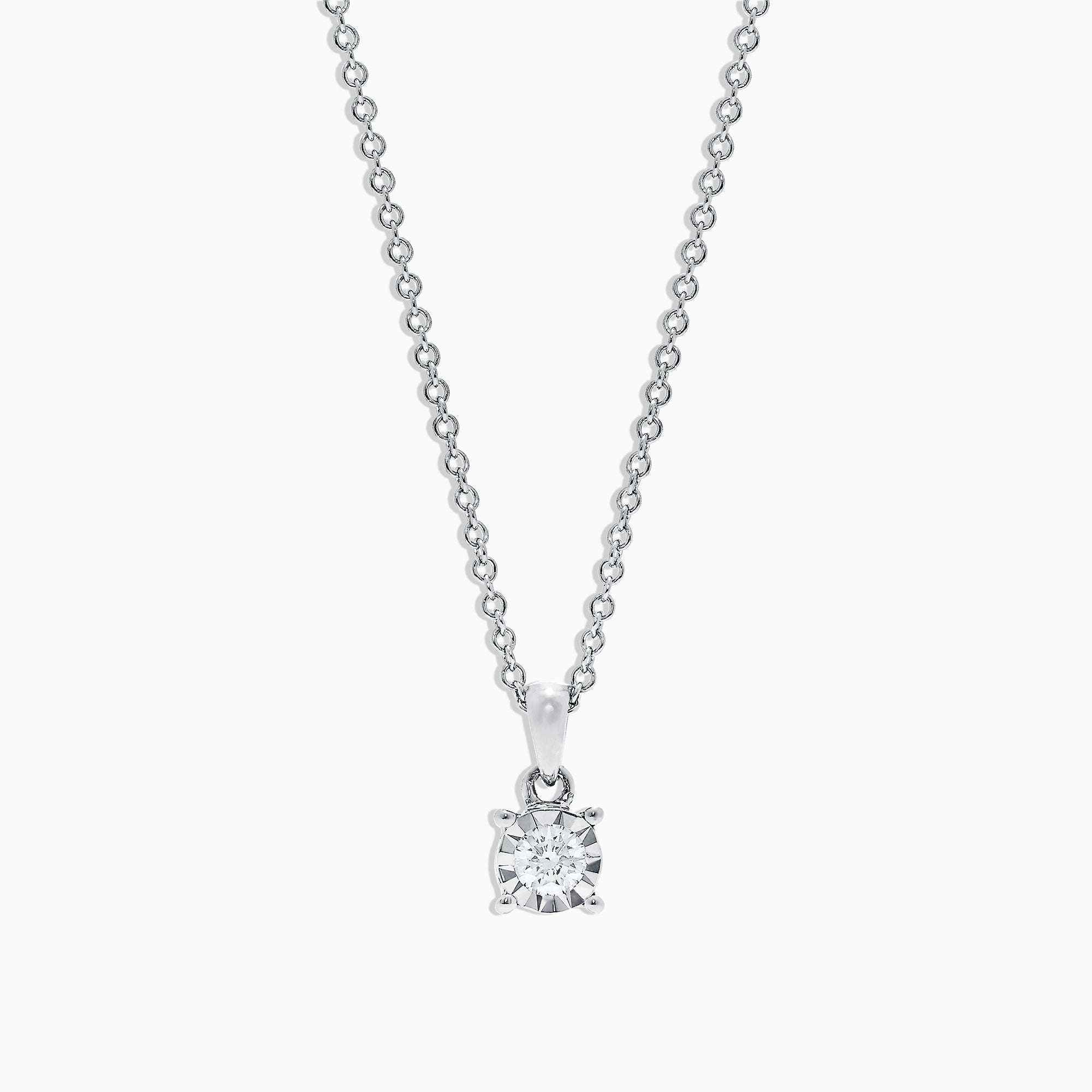 The Pave Classica 14K White Gold Diamond Solitaire Pendant features a single 0.15 TCW diamond in a simple prong setting, suspended from a delicate chain.