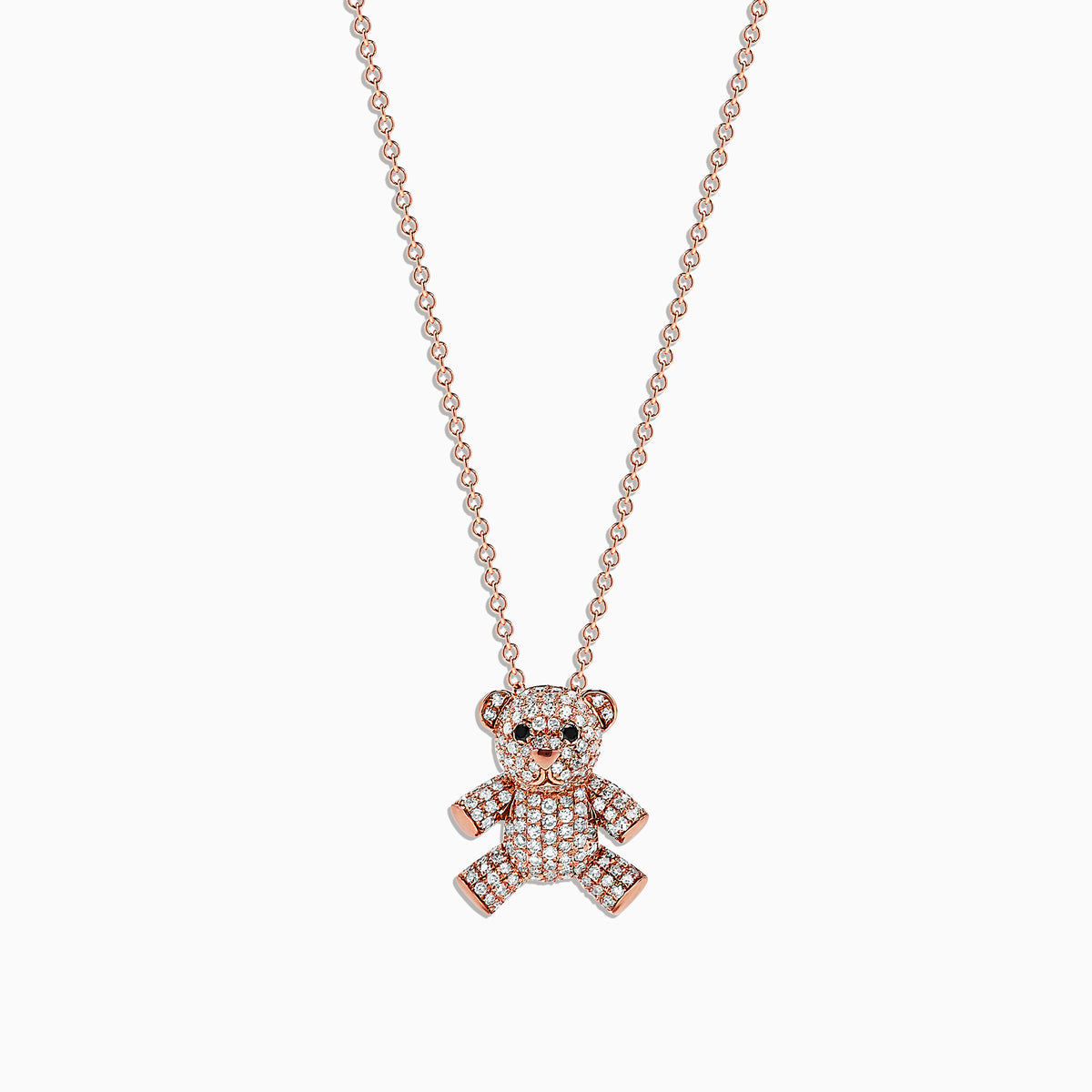 A 14K rose gold chain necklace featuring a Novelty Diamond Teddy Bear Pendant (0.51 TCW), displayed on a plain white background.