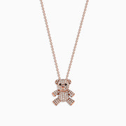 A 14K rose gold chain necklace featuring a Novelty Diamond Teddy Bear Pendant (0.51 TCW), displayed on a plain white background.