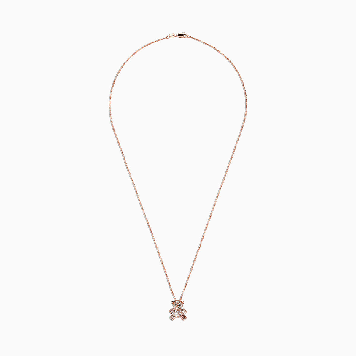 A 14K rose gold chain necklace featuring a Novelty Diamond Teddy Bear Pendant (0.51 TCW), displayed on a plain white background.