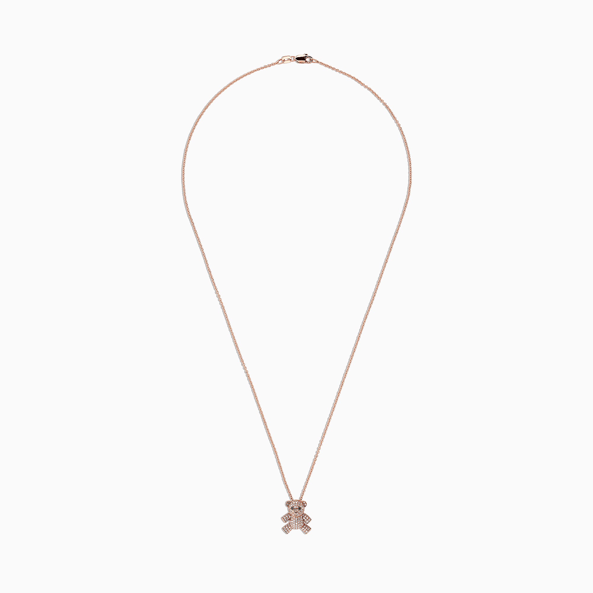 A 14K rose gold chain necklace featuring a Novelty Diamond Teddy Bear Pendant (0.51 TCW), displayed on a plain white background.