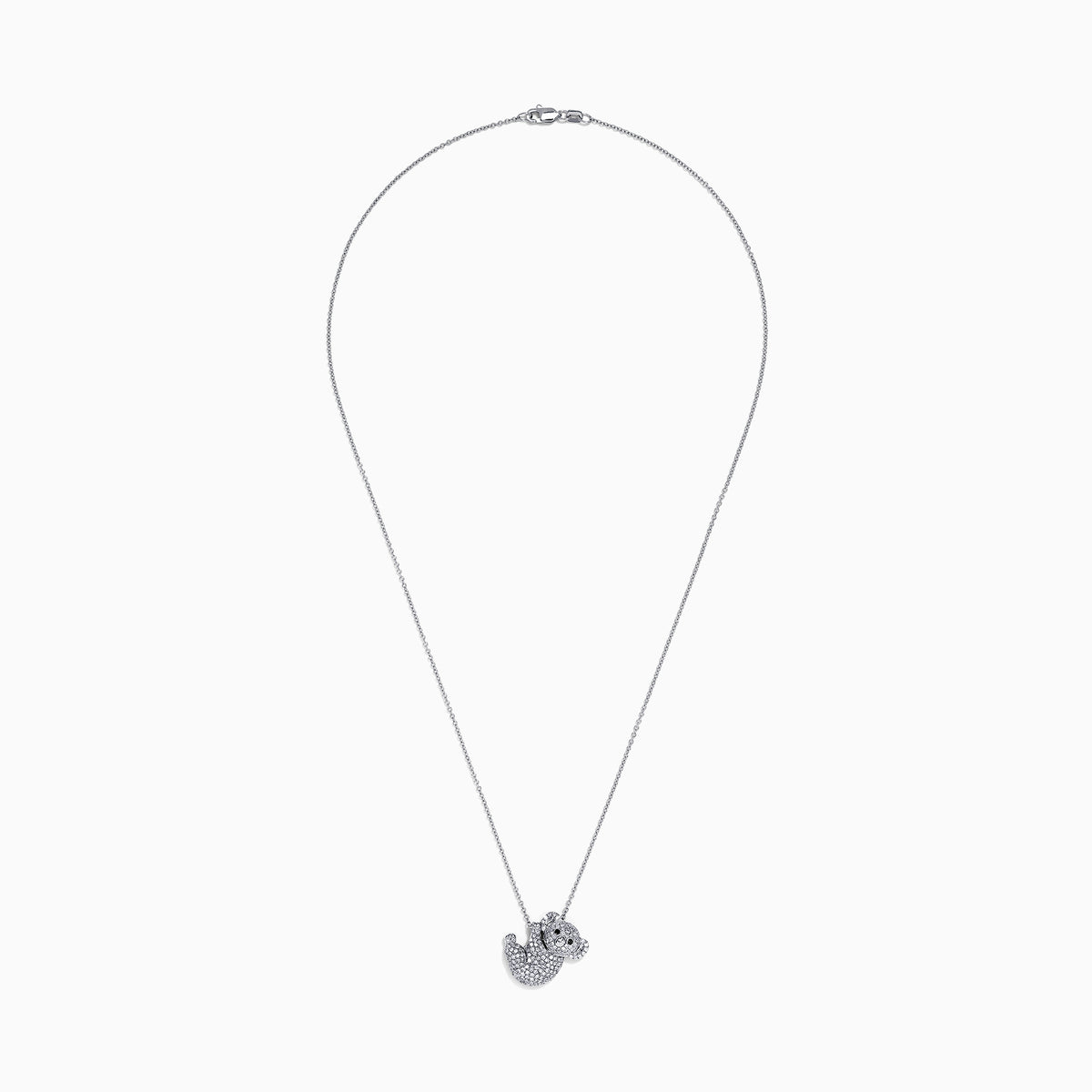The Safari 14K White Gold Diamond Koala Bear Pendant, 0.69, features a delicate chain and a sparkling koala-shaped pendant inspired by the whimsical Effy Safari collection, displayed against a plain white background.