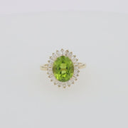 14K Yellow Gold Peridot and Diamond Ring