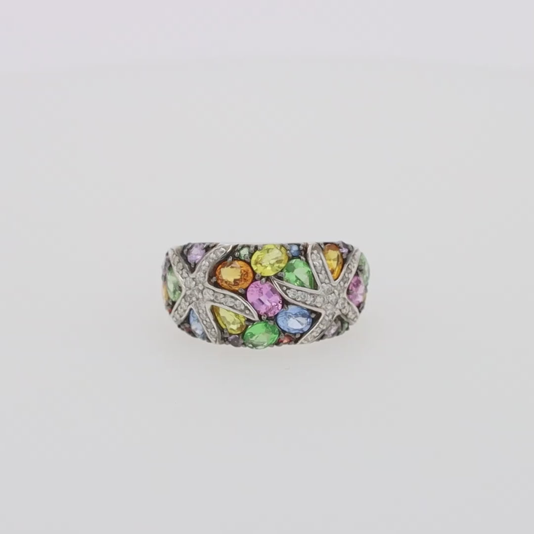 Translation missing: en.Watercolors 14K White Gold Multi Sapphire and Diamond Ring, 3.75 TCW