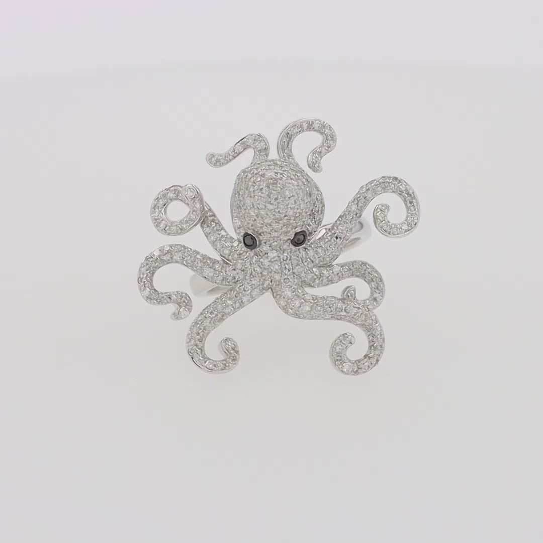 Translation missing: en.Seaside 14K White Gold Diamond Octopus Ring, 1.33 TCW