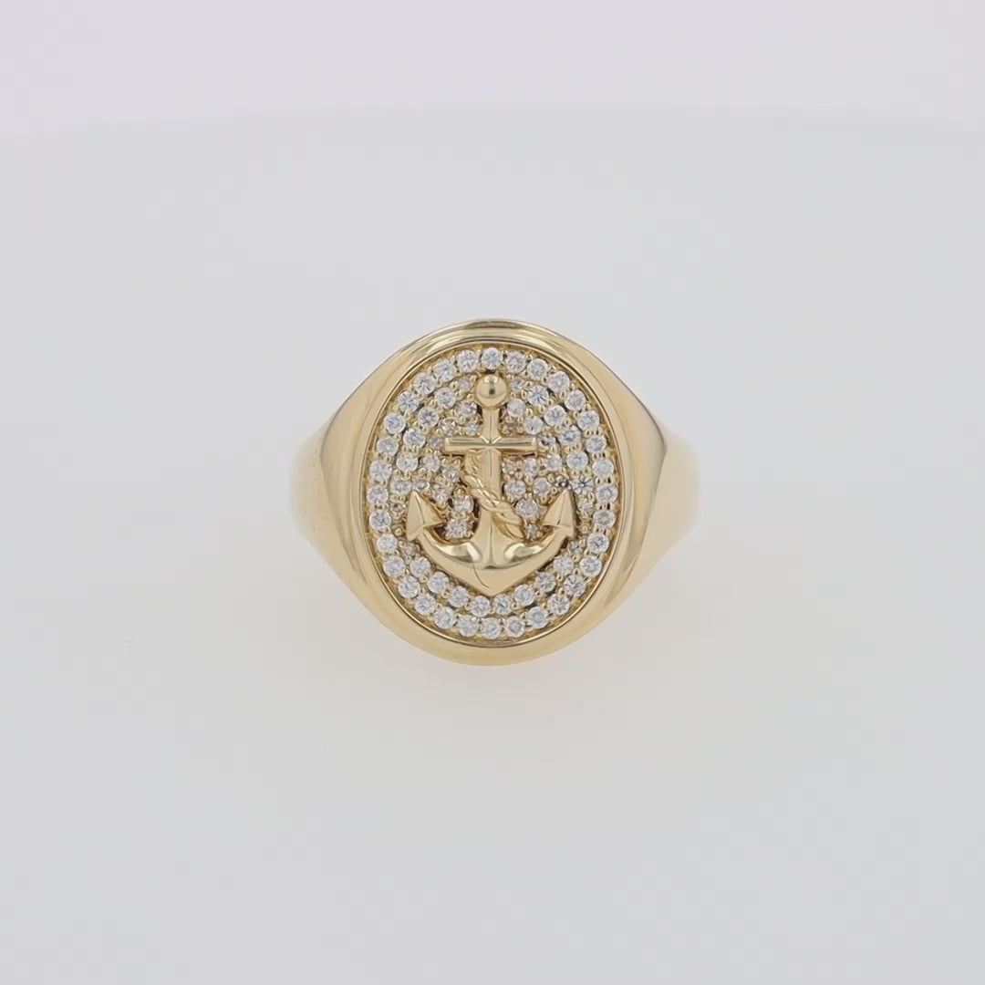 Men's 14K Yellow Gold Diamond Anchor Ring