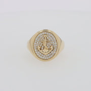 Men's 14K Yellow Gold Diamond Anchor Ring