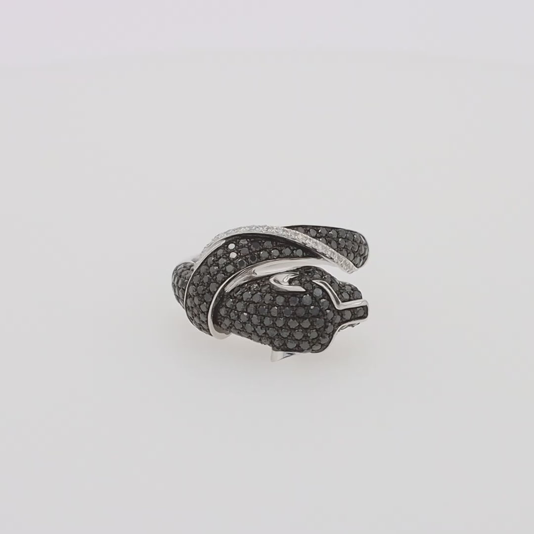 Translation missing: en.Signature 14K White Gold Black &amp; White Diamond Panther Ring, 1.54 TCW