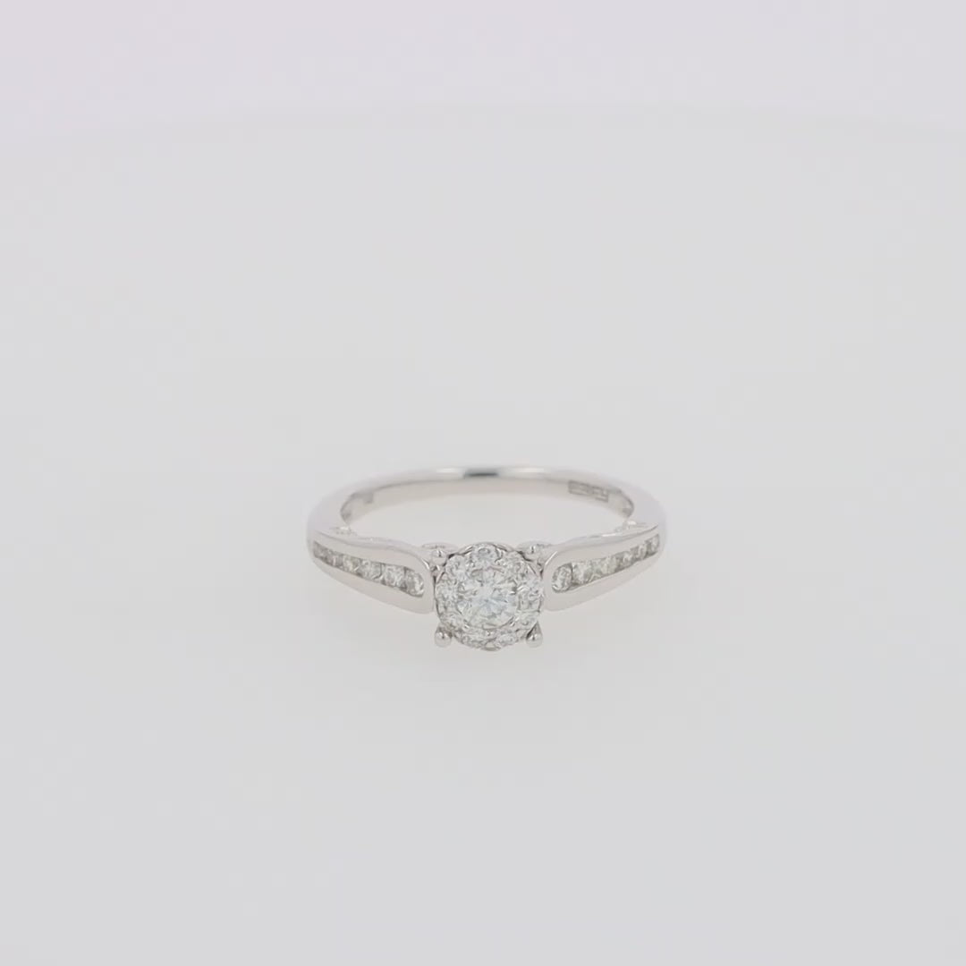 Translation missing: en.Bridal 14K White Gold Diamond Cluster Ring and Band Set, 0.72 TCW