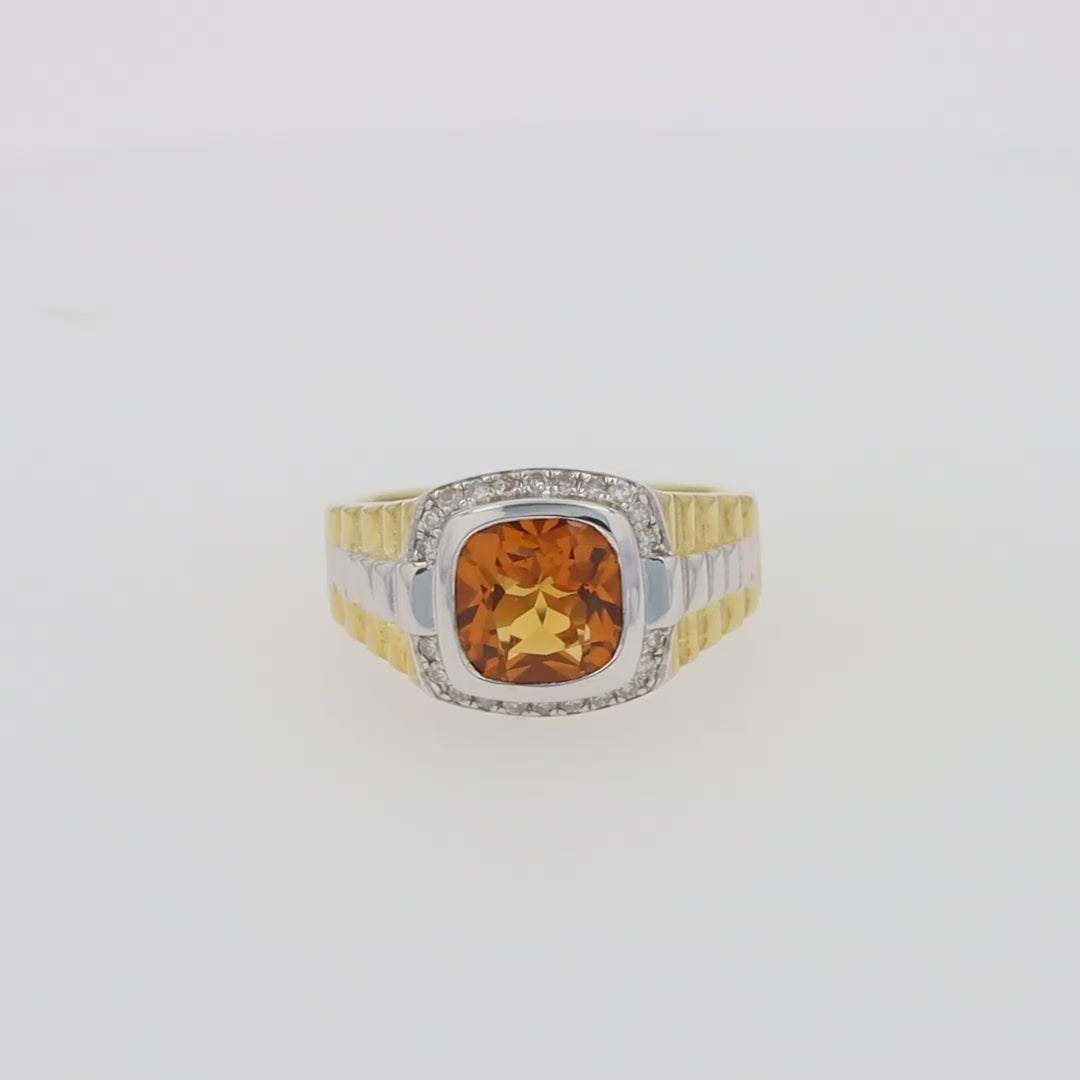 Men's Sterling Silver Citrine and Diamond Ring, 2.87 TCW