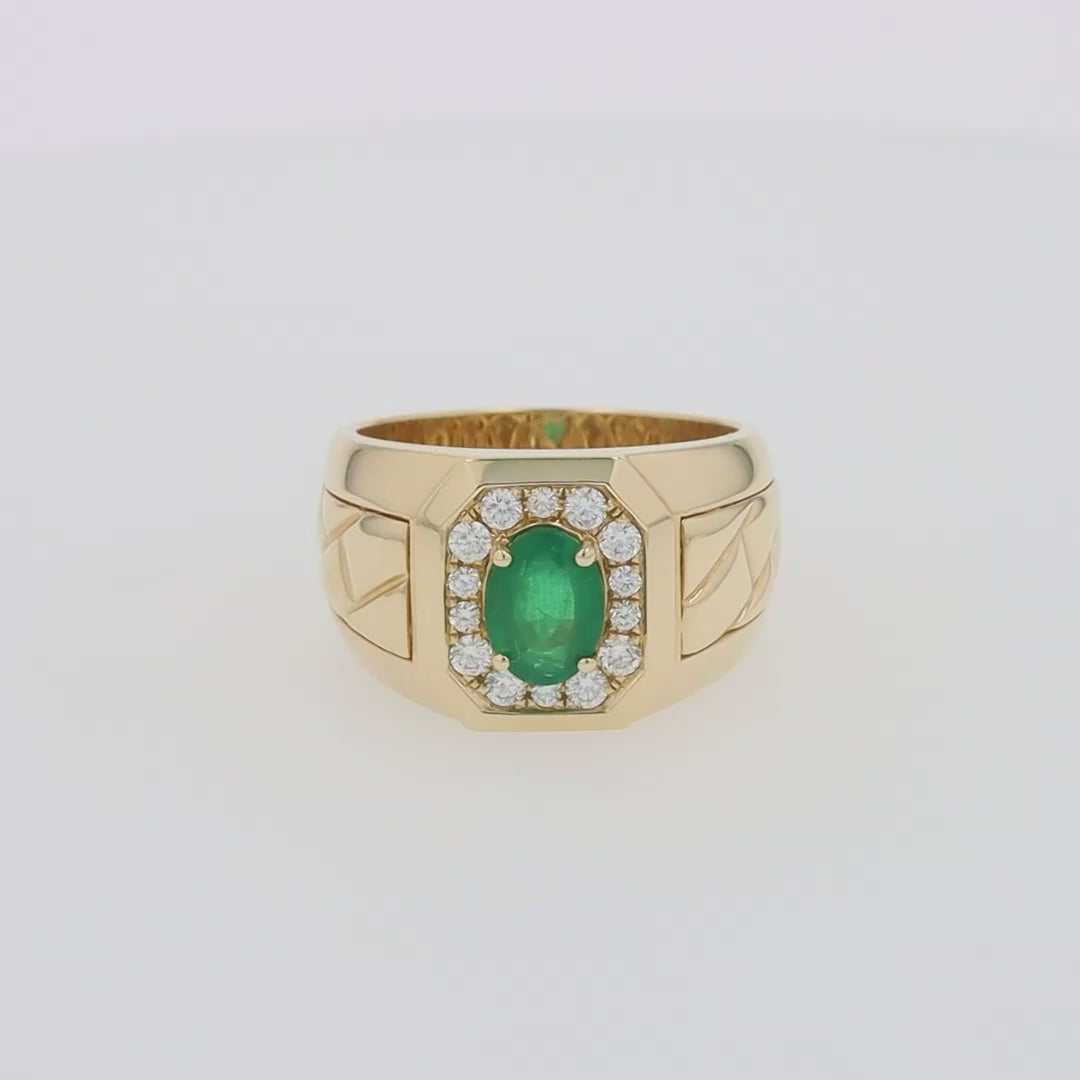 Translation missing: en.Men's 14K Yellow Gold Emerald and Diamond Ring, 1.55 TCW