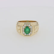 Men's 14K Yellow Gold Emerald and Diamond Ring, 1.55 TCW