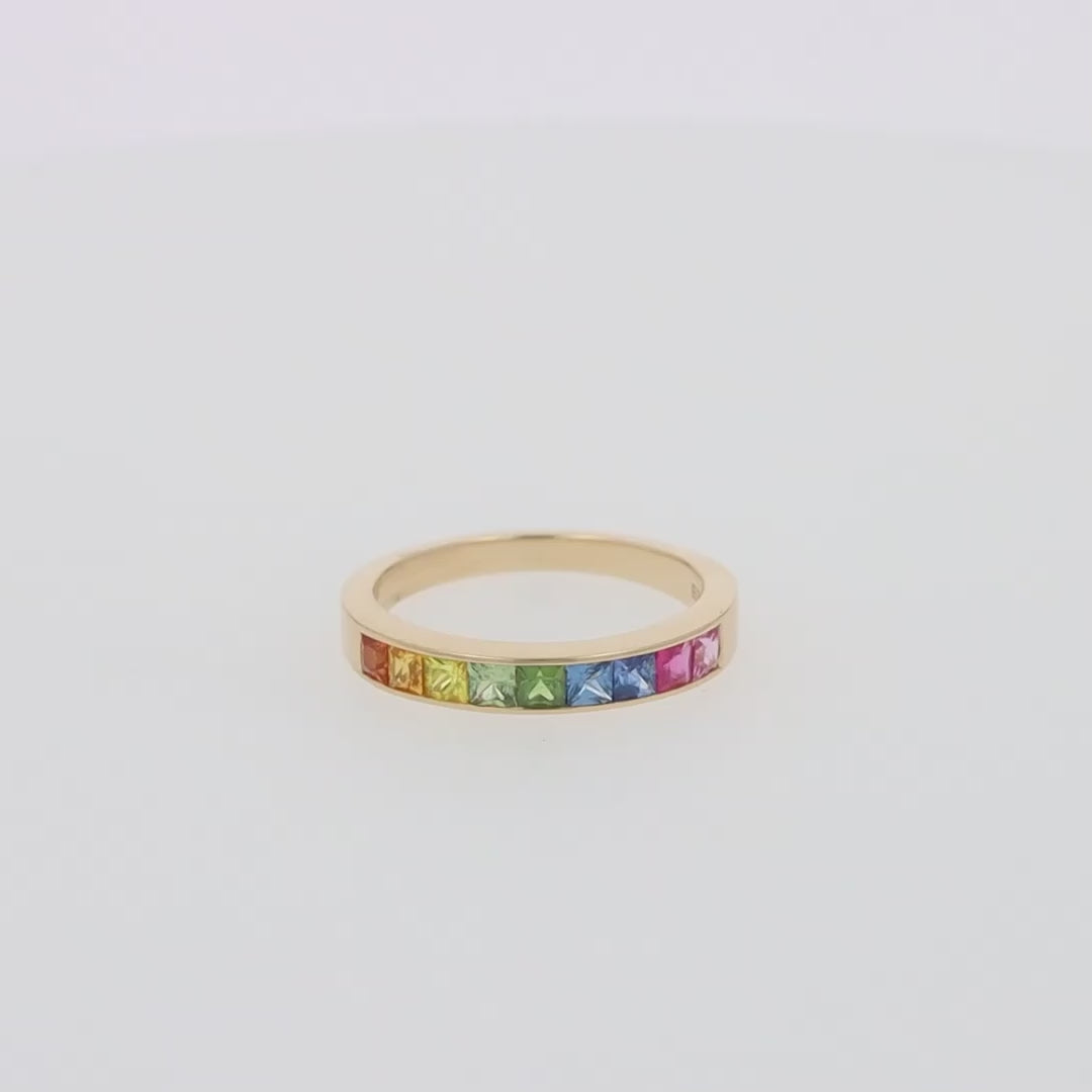 Translation missing: en.Watercolors 14K Yellow Gold Channel Set Multi Sapphire Ring, 0.86 TCW