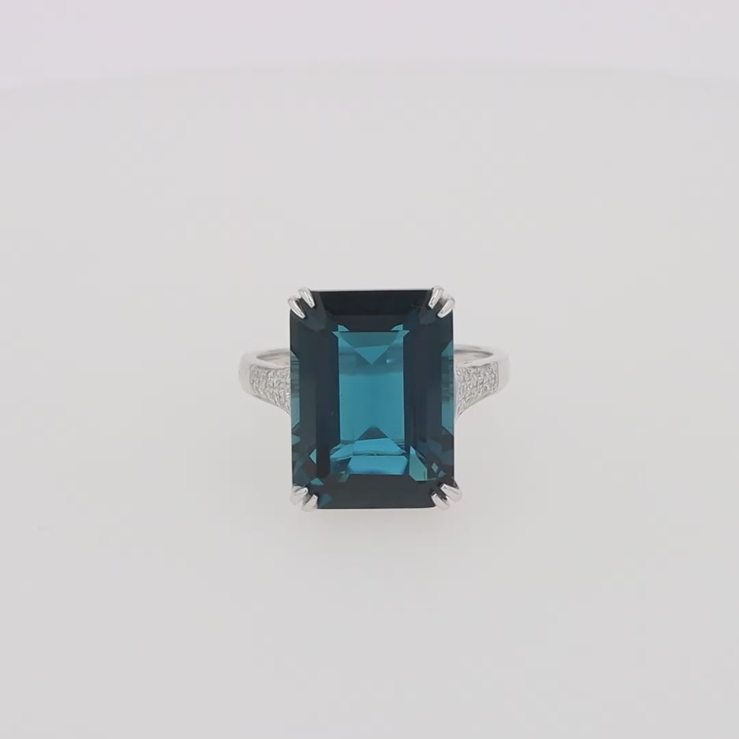 Translation missing: en.Ocean Bleu 14K Gold London Blue Topaz and Diamond Ring, 15.14 TCW