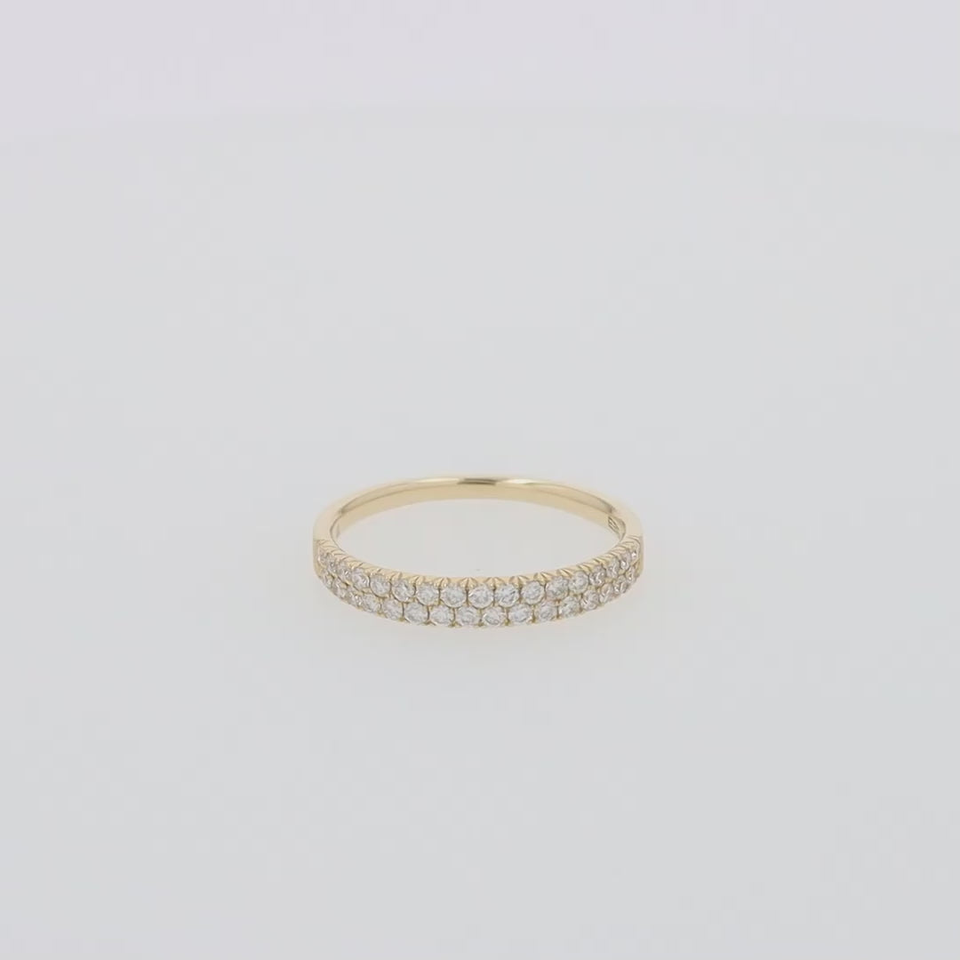 14K Yellow Gold Two Row Pave Diamond Ring, 0.37 TCW