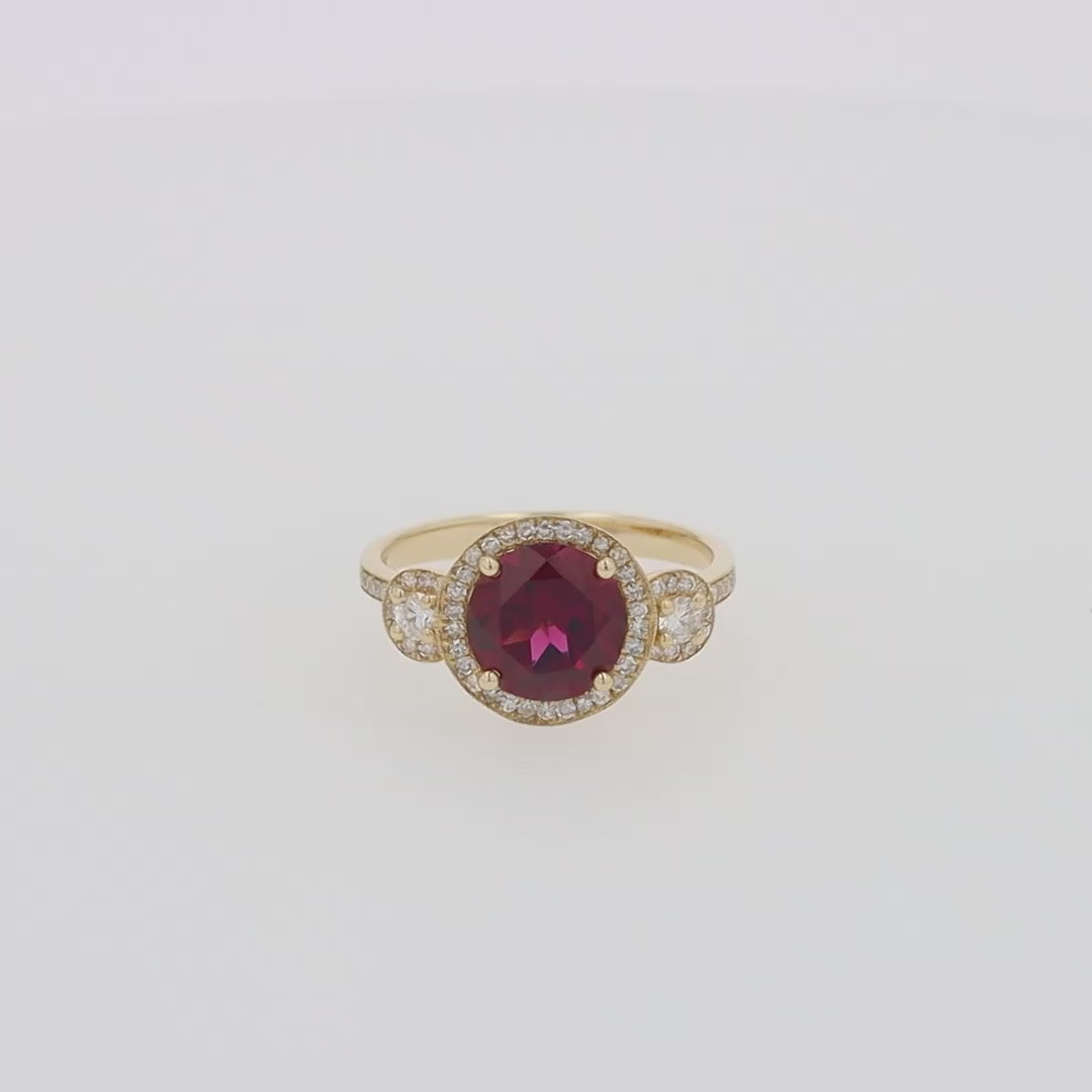 Bordeaux 14K Yellow Gold Rhodolite Garnet and Diamond Ring, 2.14 TCW