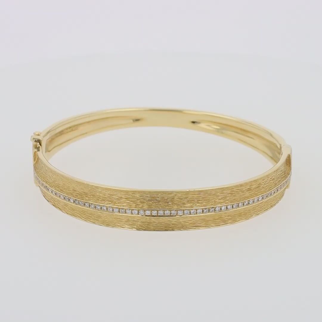 D'Oro 14K Yellow Textured Gold Diamond Bangle, 0.56 TCW