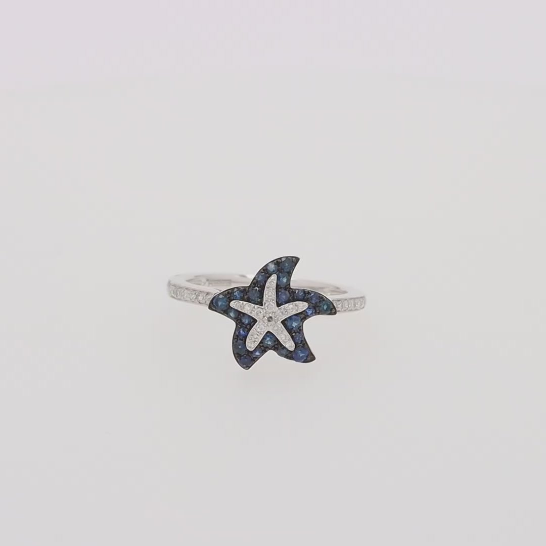 Translation missing: en.Seaside 14K White Gold Sapphire &amp; Diamond Starfish Ring, 0.46 TCW