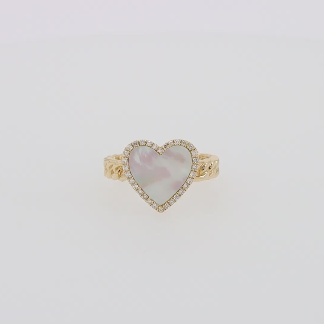 Translation missing: en.Novelty 14K Yellow Gold Mother of Pearl and Diamond Heart Ring