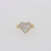 Novelty 14K Yellow Gold Mother of Pearl and Diamond Heart Ring