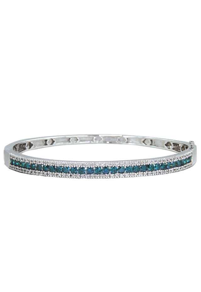 The Bella Bleu 14K White Gold Bangle features a sleek row of blue and white diamonds totaling 2.13 TCW, crafted in brilliant 14K white gold.