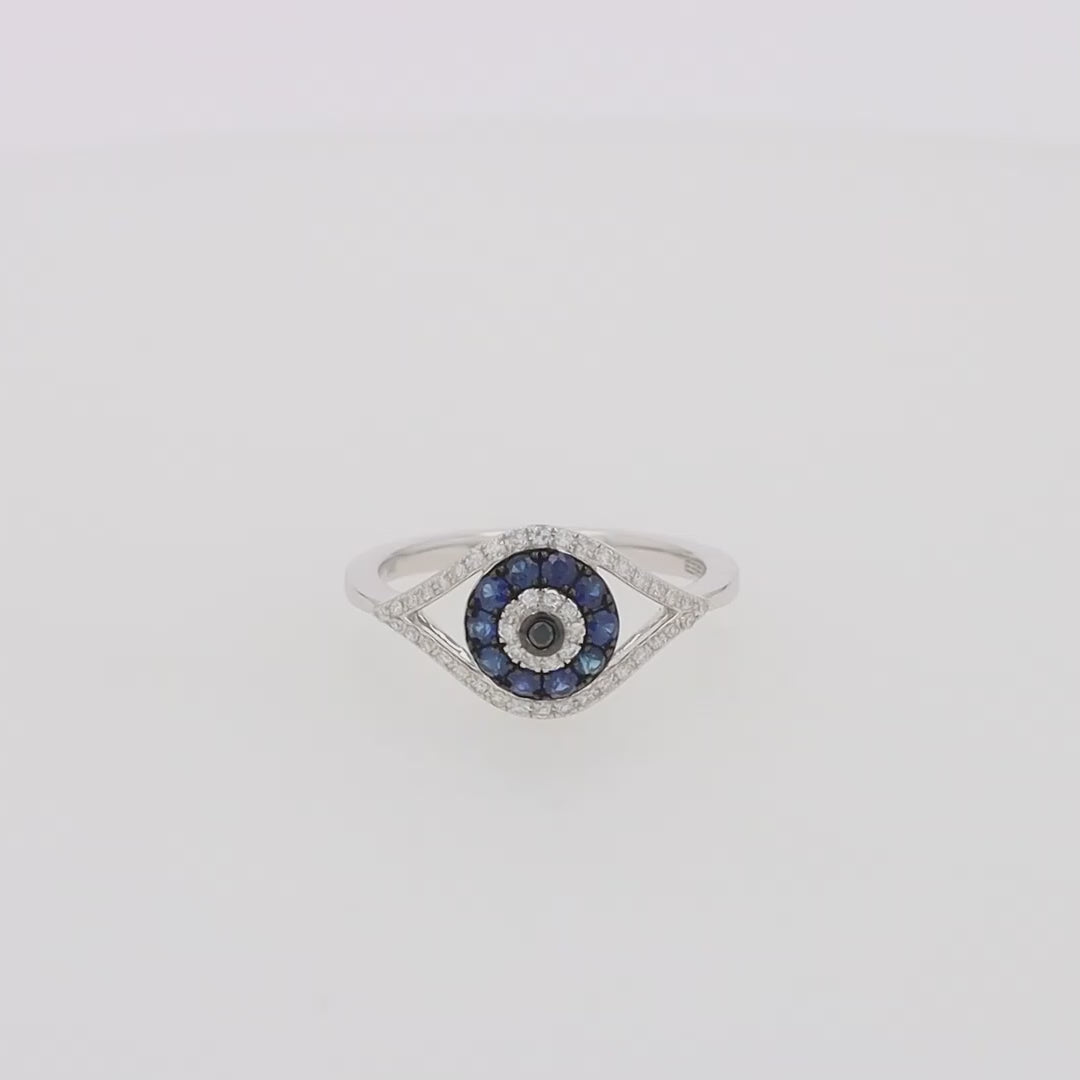 Novelty 14K White Gold Blue Sapphire & Diamond Evil Eye Ring, 0.45 TCW