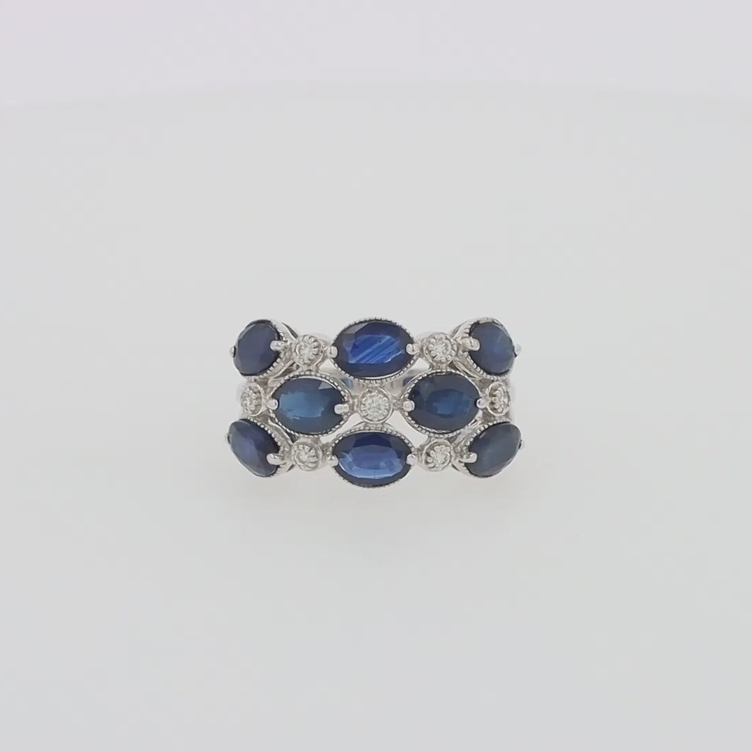 14K White Gold Blue Sapphire and Diamond Ring, 4.66 TCW