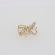 Aurora 14K Yellow Gold Opal and Diamond Leaf Ring