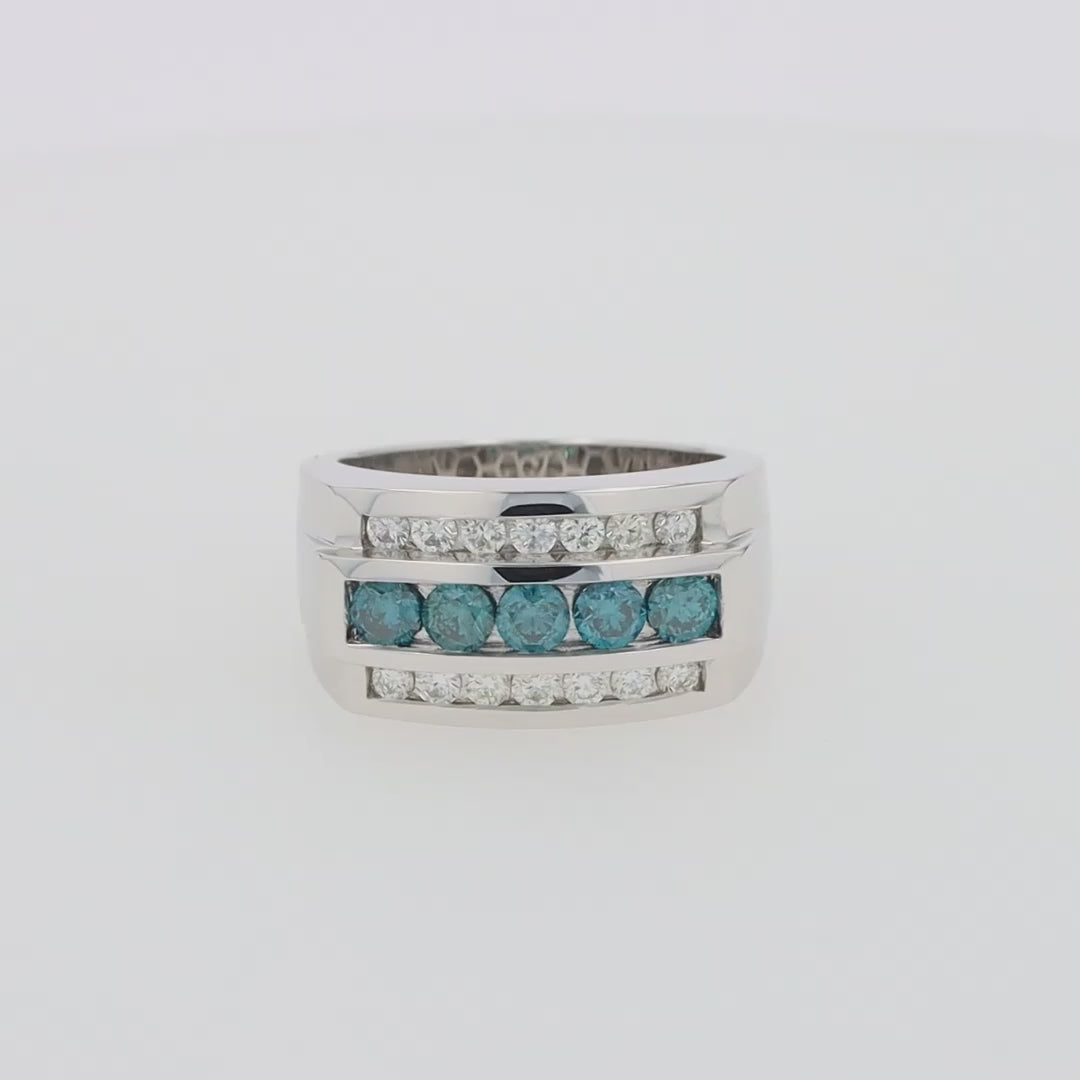 Men's 14K White Gold Blue and White Diamond Ring, 1.67 TCW