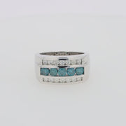 Men's 14K White Gold Blue and White Diamond Ring, 1.67 TCW