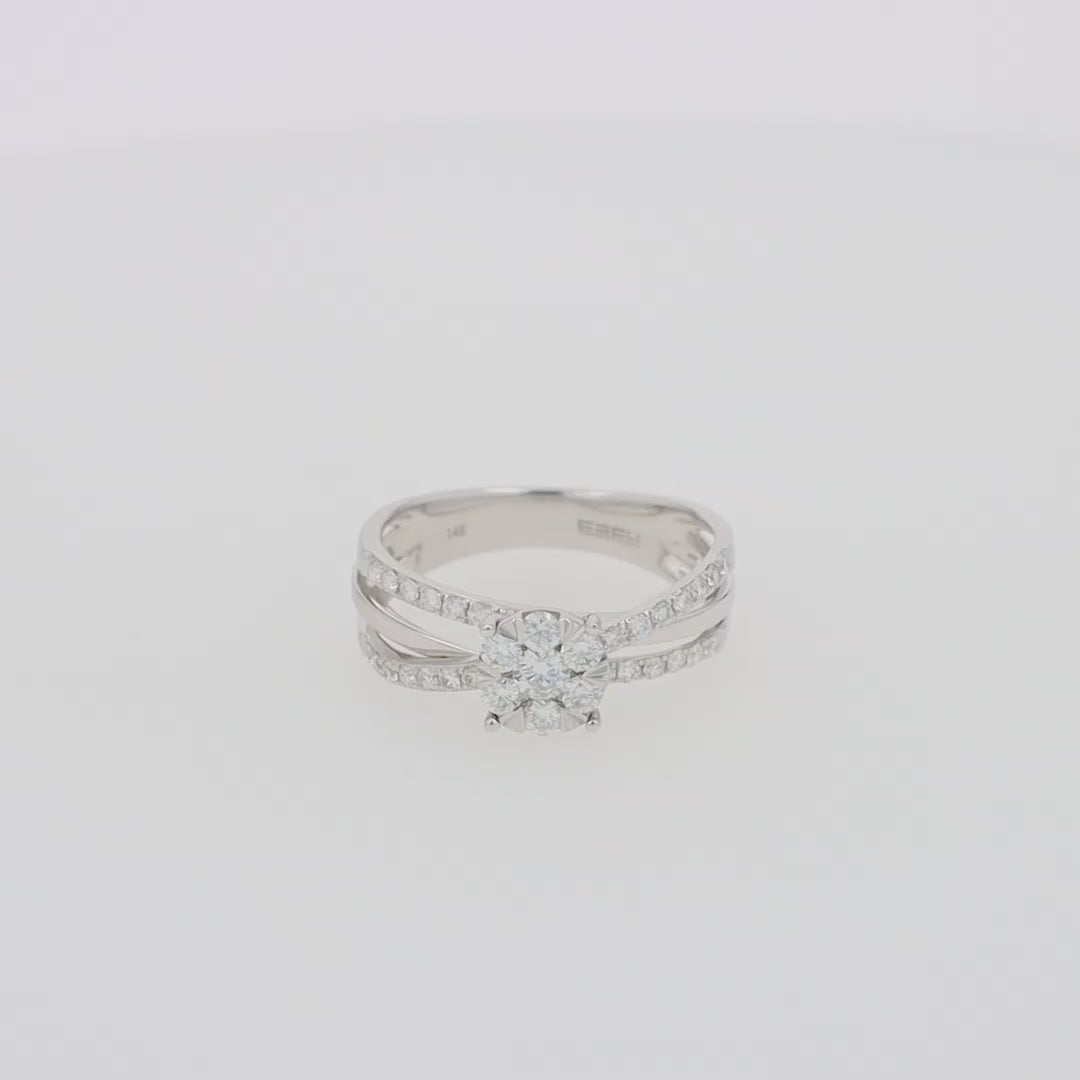 Translation missing: en.Bouquet 14K White Gold Diamond Crossover Cluster Ring, 0.39 TCW