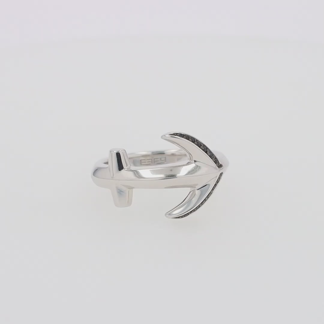 Translation missing: en.Men's Sterling Silver and Black Sapphire Anchor Ring, 0.14 TCW