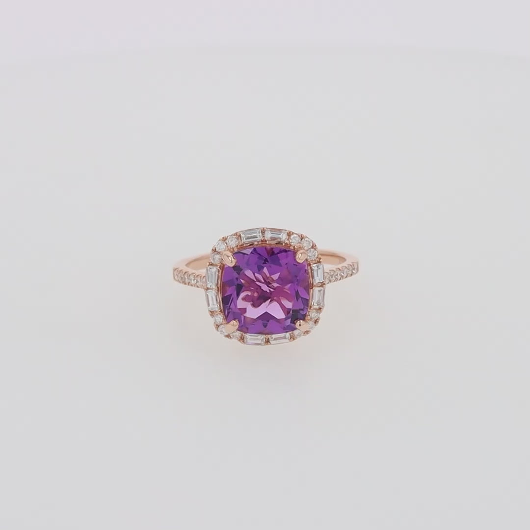 14K Rose Gold Amethyst and Diamond Ring
