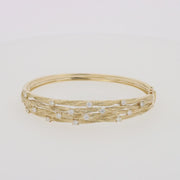 D'Oro 14K Textured Yellow Gold Diamond Bangle, 1.01 TCW