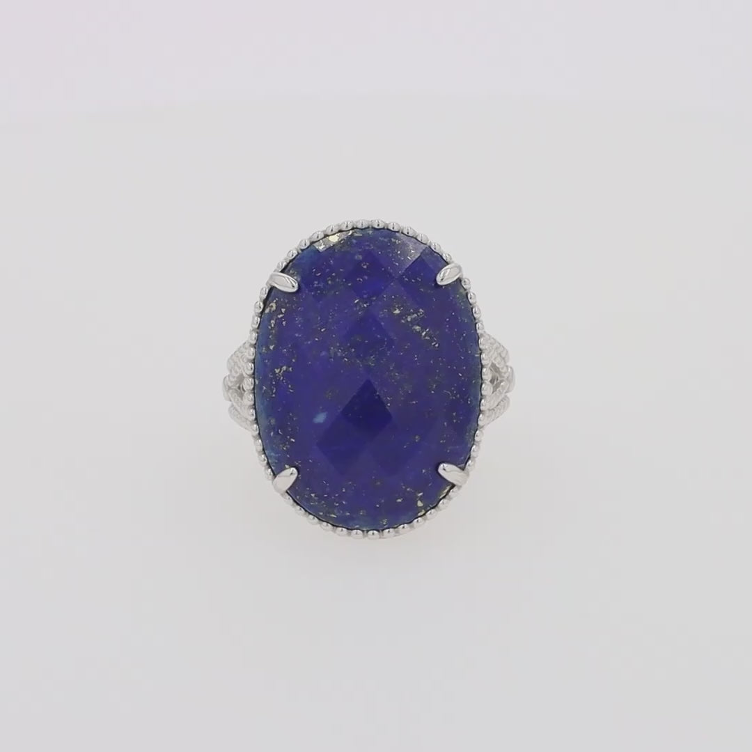 Translation missing: en.925 Sterling Silver Lapis Lazuli Cocktail Ring, 13.85 TCW
