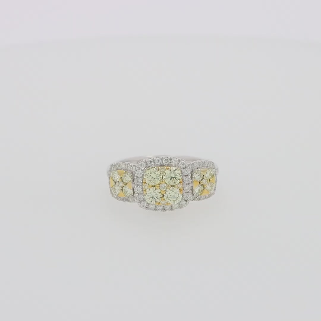 Translation missing: en.Canare 14K Two Tone Gold Yellow Diamond Cushion Shaped Cluster Ring, 1.10 TCW