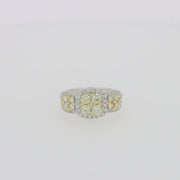 Canare 14K Two Tone Gold Yellow Diamond Cushion Shaped Cluster Ring, 1.10 TCW